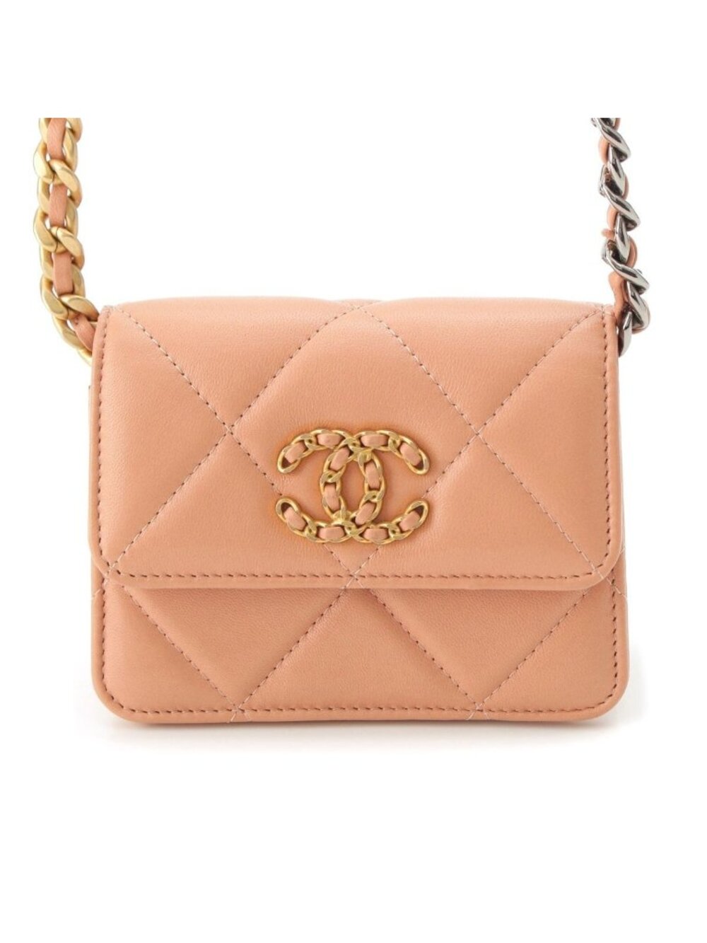 Chanel 19 Mini Lambskin Shoulder Bag Pink Beige